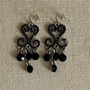 Elegant Black Beaded Chandelier Earrings